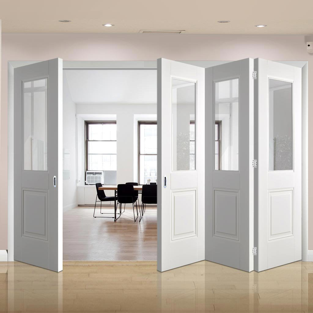Four Folding Doors & Frame Kit - Arnhem 1 Pane 1 Panel 3+1 - Clear Glass - White Primed