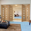 Five Folding Doors & Frame Kit - Carini 5 Pane Oak 3+2 - Clear Glass - Prefinished