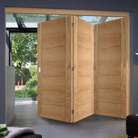 Three Folding Doors & Frame Kit - Carini 7 Panel Flush Oak 3+0 - Prefinished