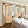 Five Folding Doors & Frame Kit - Coventry Contemporary Oak 3+2 - Clear Glass