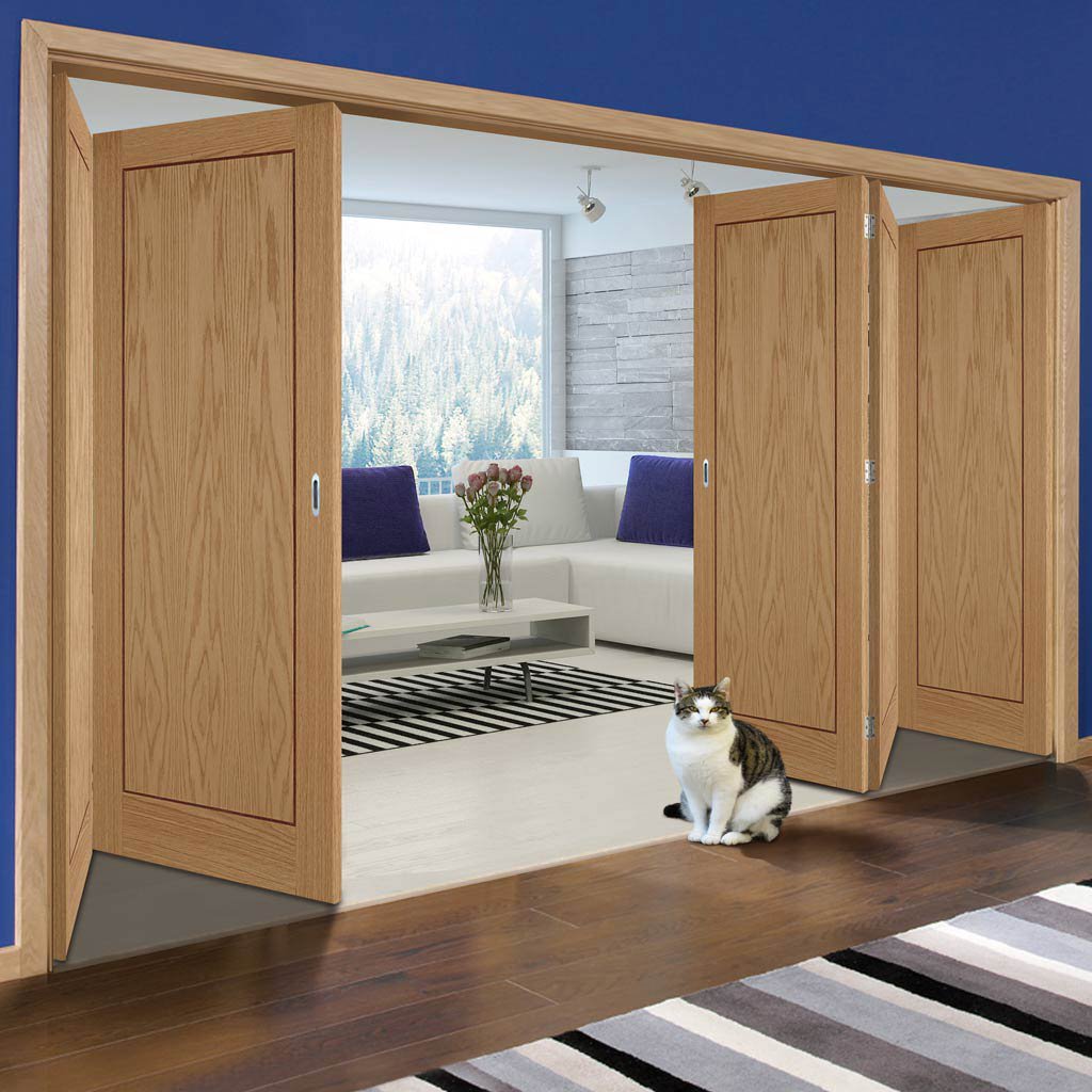 Five Folding Doors & Frame Kit - 1 Panel Inlay Flush Oak 3+2 - Prefini