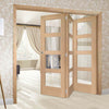 Three Folding Doors & Frame Kit - Shaker Oak 4 Pane 3+0 - Clear Glass - Prefinished