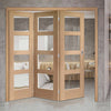 Three Folding Doors & Frame Kit - Shaker Oak 4 Pane 3+0 - Clear Glass - Unfinished