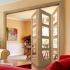 Three Folding Doors & Frame Kit - Vancouver 4 Pane Oak 3+0 - Clear Glass - Prefinished