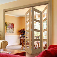 Three Folding Doors & Frame Kit - Vancouver 4 Pane Oak 3+0 - Clear Glass - Prefinished
