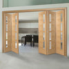 Five Folding Doors & Frame Kit - Vancouver 4 Pane Oak 3+2 - Clear Glazed Offset - Prefinished