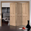 Three Folding Doors & Frame Kit - Victorian Oak 4 Panel 3+0 - No Raised Mouldings - Prefinished