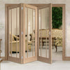 Three Folding Doors & Frame Kit - Worcester Oak 3 Pane 3+0 - Clear Glass - Unfinished