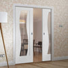 Florence White Double Evokit Pocket Doors - Clear Glass and Stepped Panel Design - Prefinished