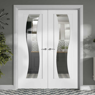 Image: Florence White Door Pair - Clear Glass - Stepped Panel Design - Prefinished