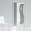 Florence White Single Evokit Pocket Door - Clear Glass and Stepped Panel Design - Prefinished