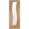 Double Sliding Door & Wall Track - Florence Oak Door - Stepped Panel Design - Clear Glass - Prefinished
