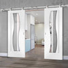 Sirius Tubular Stainless Steel Sliding Track & Florence White Double Door - Stepped Panel Design - Clear Glass - Prefinished
