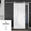 Saturn Tubular Stainless Steel Sliding Track & Florence White Flush Door - Stepped Panel Design - Prefinished