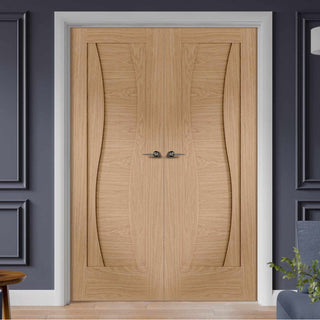 Image: Florence Oak Flush Door Pair - Stepped Panel Design - Prefinished