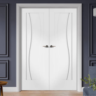Image: Florence White Flush Door Pair - Stepped Panel Design - Prefinished
