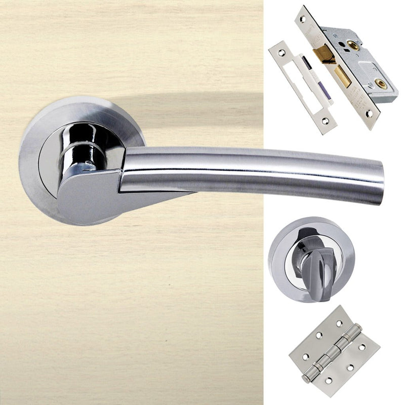 Florida Status Bathroom Lever on Round Rose - Satin Chrome - Polished Chrome Handle Pack