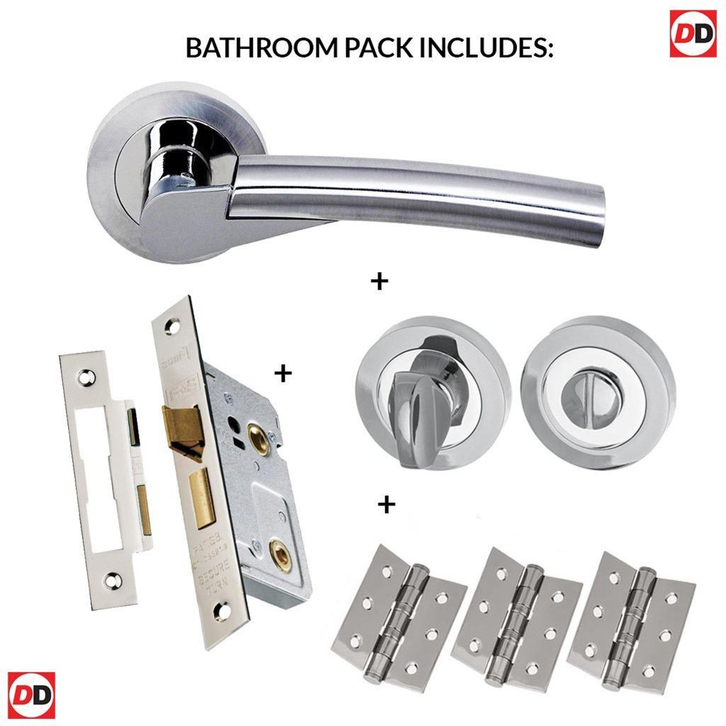 Florida Status Bathroom Lever on Round Rose - Satin Chrome - Polished Chrome Handle Pack