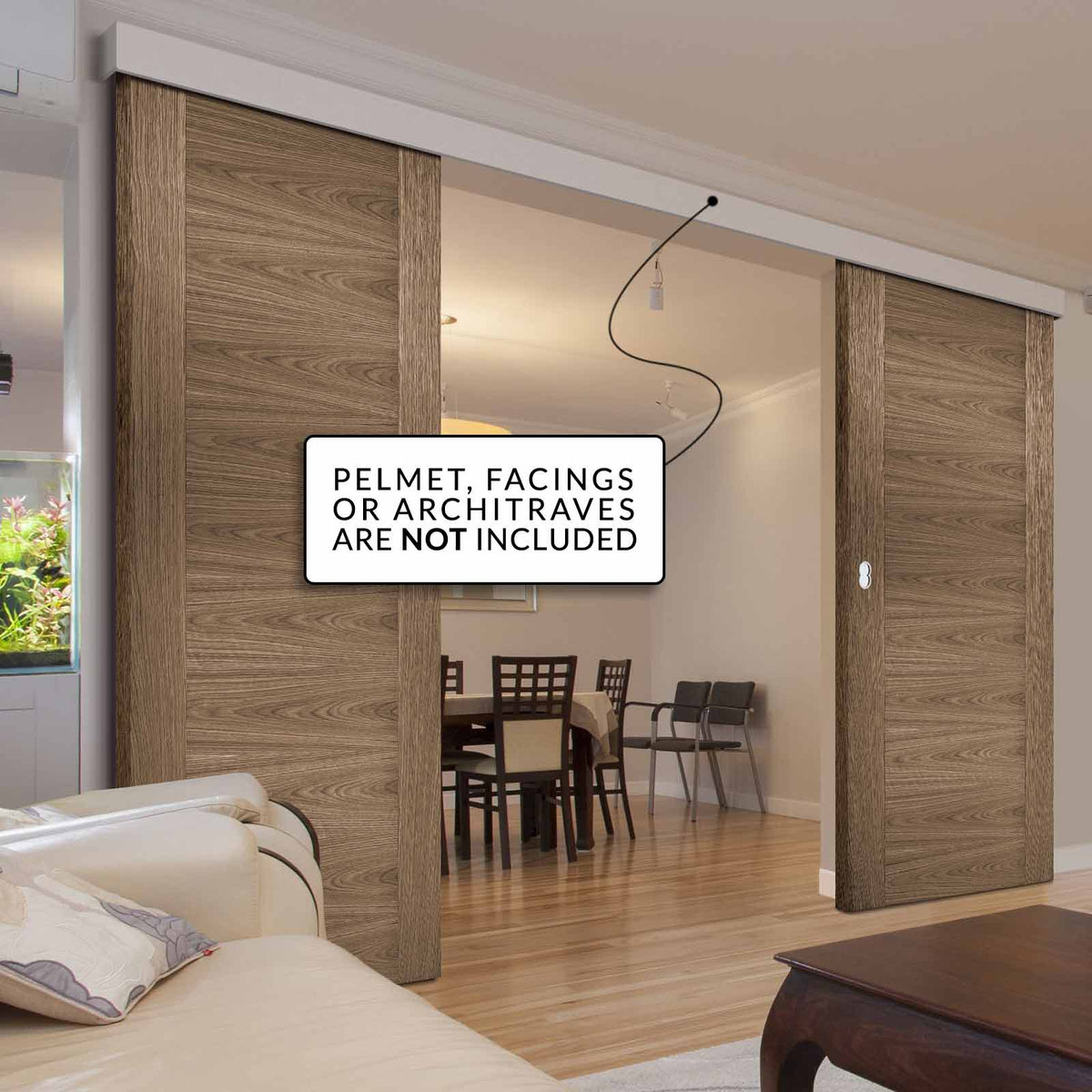 Double Sliding Door & Wall Track - Sofia Walnut Veneer Doors - Prefinished