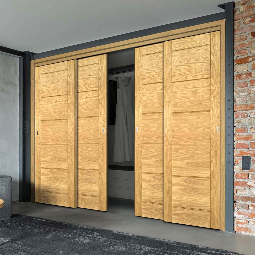 Four Sliding Maximal Wardrobe Doors & Frame Kit - Seville Oak Panel Door - Prefinished