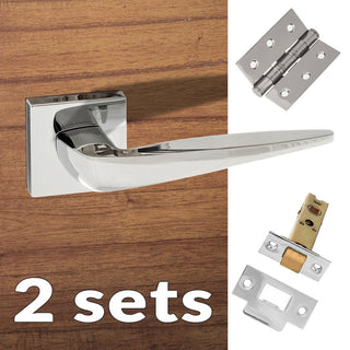 Image: Two Pack Foglia Forme Designer Lever on Minimal Square Rose - Polished Chrome Handle
