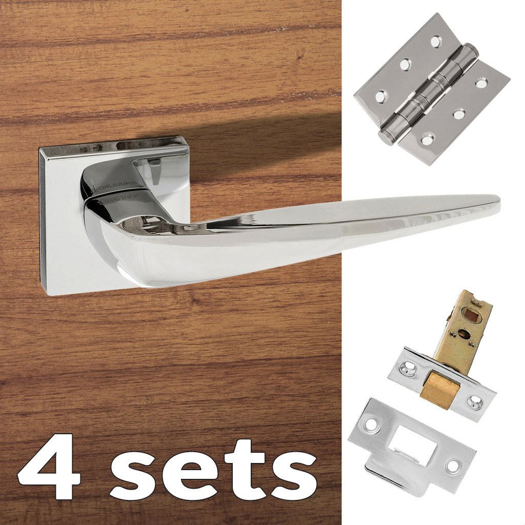 Four Pack Foglia Forme Designer Lever on Minimal Square Rose - Polished Chrome Handle