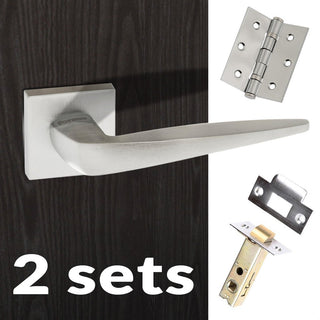 Image: Two Pack Foglia Forme Designer Lever on Minimal Square Rose - Satin Chrome Handle