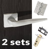 Two Pack Foglia Forme Designer Lever on Minimal Square Rose - Satin Chrome Handle