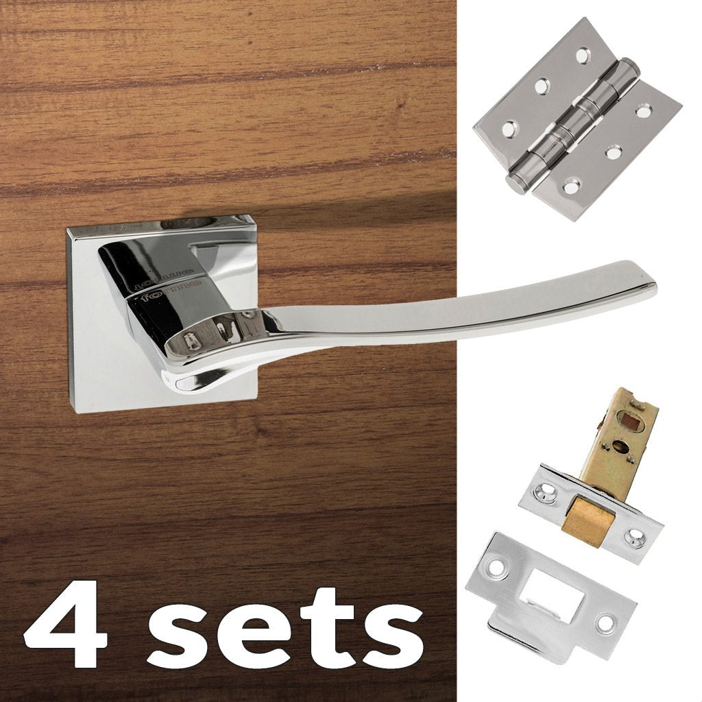 Four Pack Olimpia Forme Designer Lever on Minimal Square Rose - Polished Chrome Handle