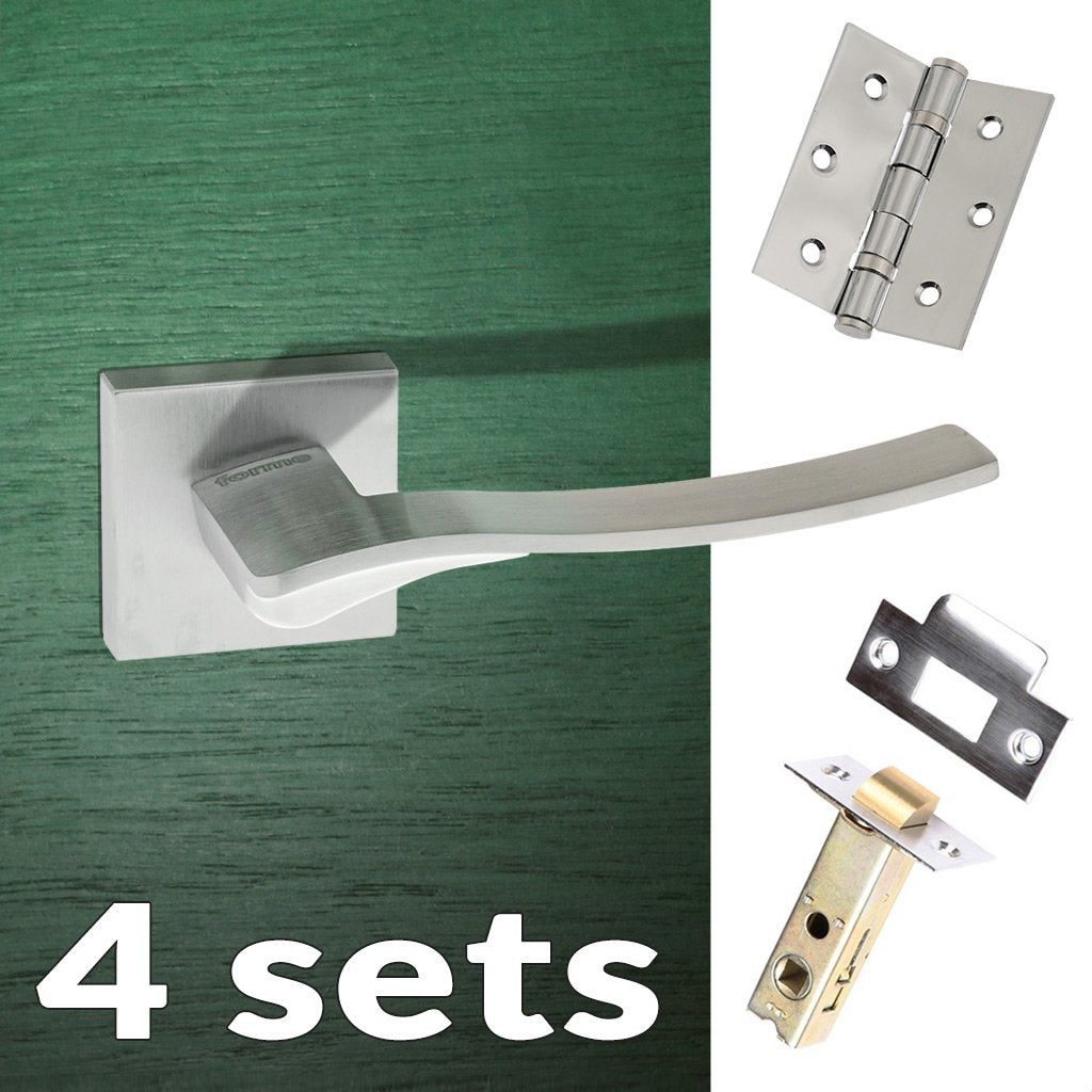 Four Pack Olimpia Forme Designer Lever on Minimal Square Rose - Satin Chrome Handle