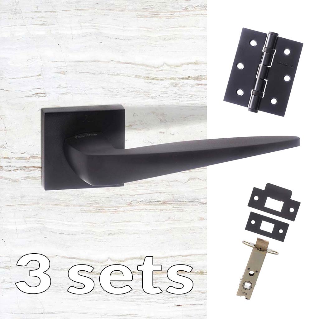 Three Pack Forme Foglia Designer Lever on Minimal Square Rose - Matt Black