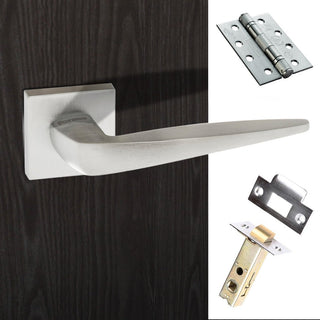 Image: Foglia Forme Designer Fire Lever on Minimal Square Rose - Satin Chrome Handle Pack