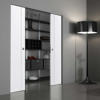 Image: Forli White Flush Absolute Evokit Double Pocket Door - Aluminium Inlay - Prefinished