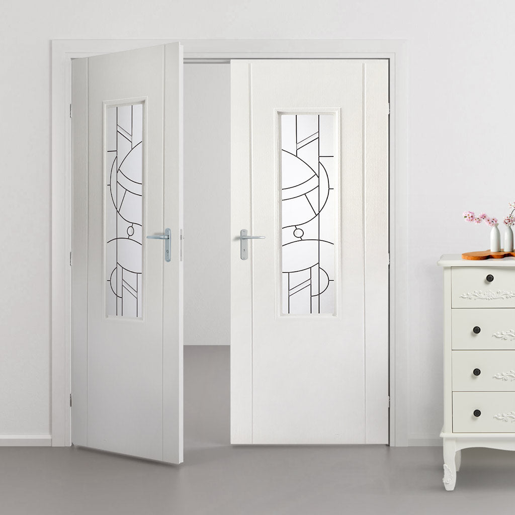 Contemporary Lightly Grained Internal PVC Door Pair - Forfar Abstract Clear Glass
