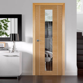 Image: Door and Frame Kit - Forli Oak Flush Door - Inlay & Clear Glass - Prefinished