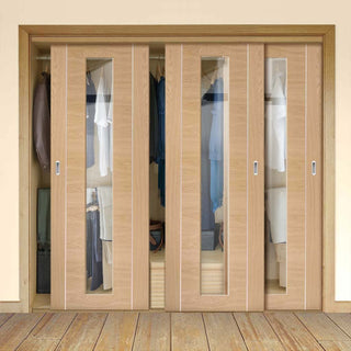 Image: Bespoke Thruslide Forli Oak Glazed 3 Door Wardrobe and Frame Kit - Aluminium Inlay - Prefinished