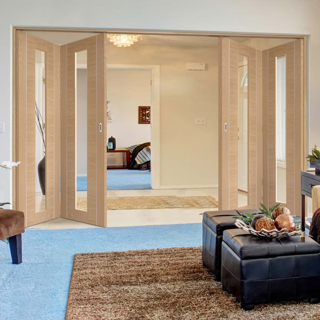 Bespoke Thrufold Forli Oak Glazed Folding 2+2 Door - Aluminium Inlay - Prefinished
