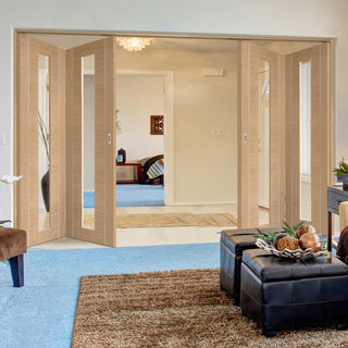 Image: Bespoke Thrufold Forli Oak Glazed Folding 2+2 Door - Aluminium Inlay - Prefinished