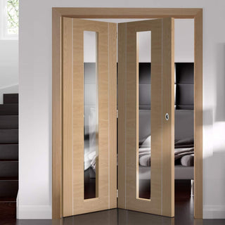 Image: Bespoke Thrufold Forli Oak Glazed Folding 2+0 Door - Aluminium Inlay - Prefinished