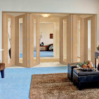 Image: Bespoke Thrufold Forli Oak Glazed Folding 3+3 Door - Aluminium Inlay - Prefinished