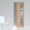 Bespoke Forli Oak Glazed Single Frameless Pocket Door - Aluminium Inlay - Prefinished