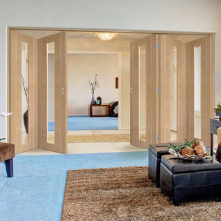 Image: Bespoke Thrufold Forli Oak Glazed Folding 3+2 Door - Aluminium Inlay - Prefinished