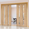 Bespoke Thruslide Forli Oak Glazed - 4 Sliding Doors and Frame Kit - Aluminium Inlay - Prefinished