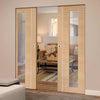 Forli Oak Flush Absolute Evokit Double Pocket Door - Inlay & Clear Glass - Prefinished