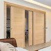 Three Sliding Doors and Frame Kit - Forli Oak Flush Door - Aluminium Inlay - Prefinished