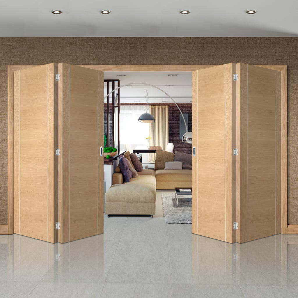 Bespoke Thrufold Forli Oak Flush Folding 2+2 Door - Aluminium Inlay - Prefinished