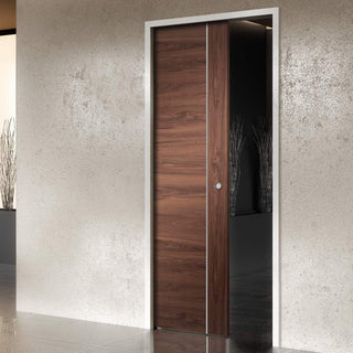 Image: Bespoke Forli Walnut Flush Single Pocket Door - Aluminium Inlay - Prefinished