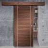 Single Sliding Door & Wall Track - Forli Walnut Flush Door - Aluminium Inlay - Prefinished