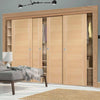Four Sliding Wardrobe Doors & Frame Kit - Forli Oak Flush Door - Aluminium Inlay - Prefinished