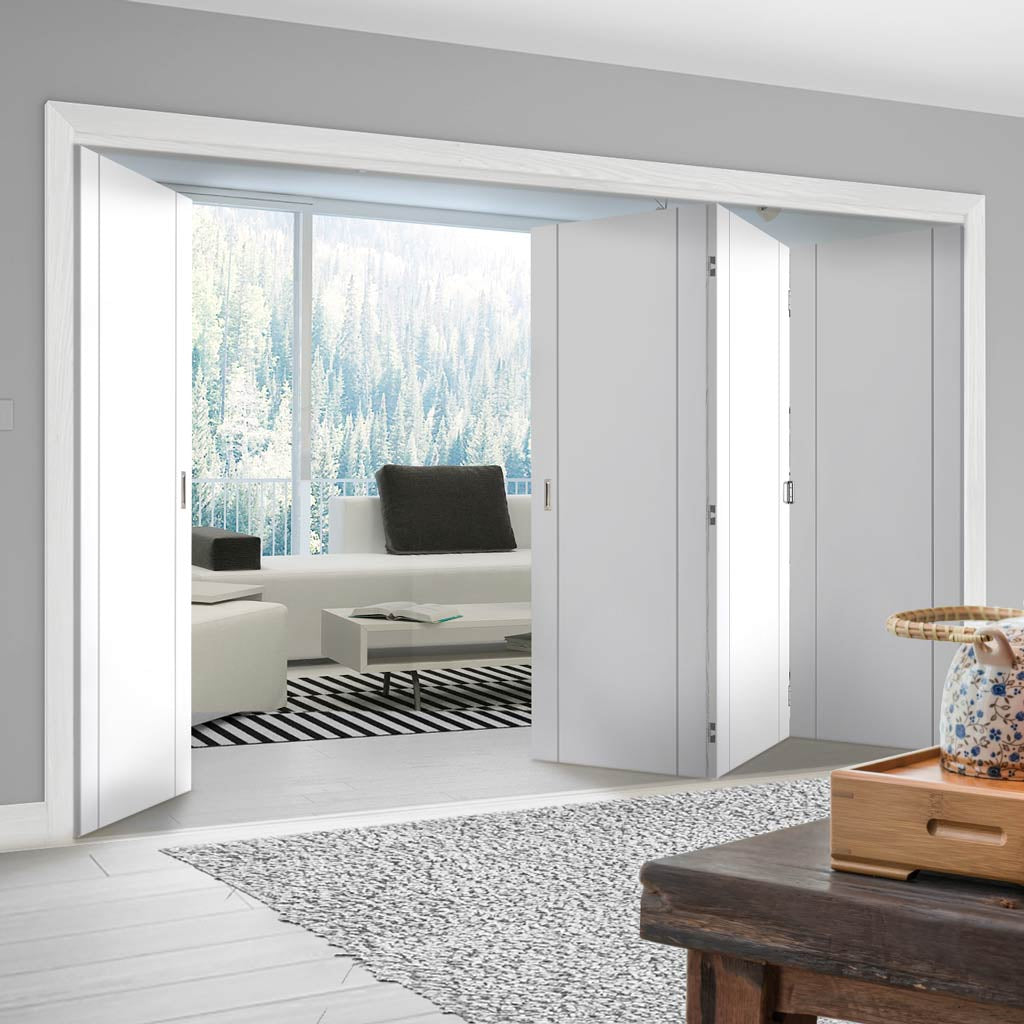 Four Folding Doors & Frame Kit - Forli White Flush 3+1 - Aluminium Inlay - Prefinished